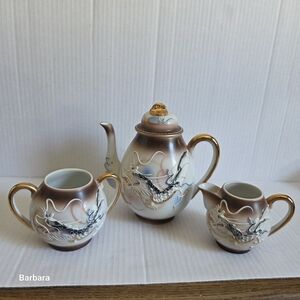 Vintage Mid-century Japanese Satsuma Porcelain Moriage Dragonware Tea Set
